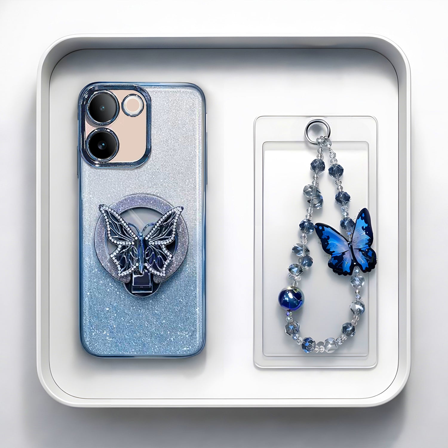 Vivo T2 Pro 5G Stunning Shimmer Electroplating Butterfly Stand Charm Case