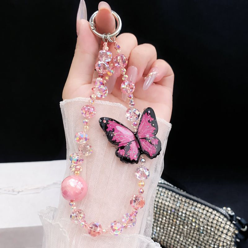 Redmi Note 14 Pro+ 5G Premium Leather Lens Butterfly Stand Case with Charm Strap