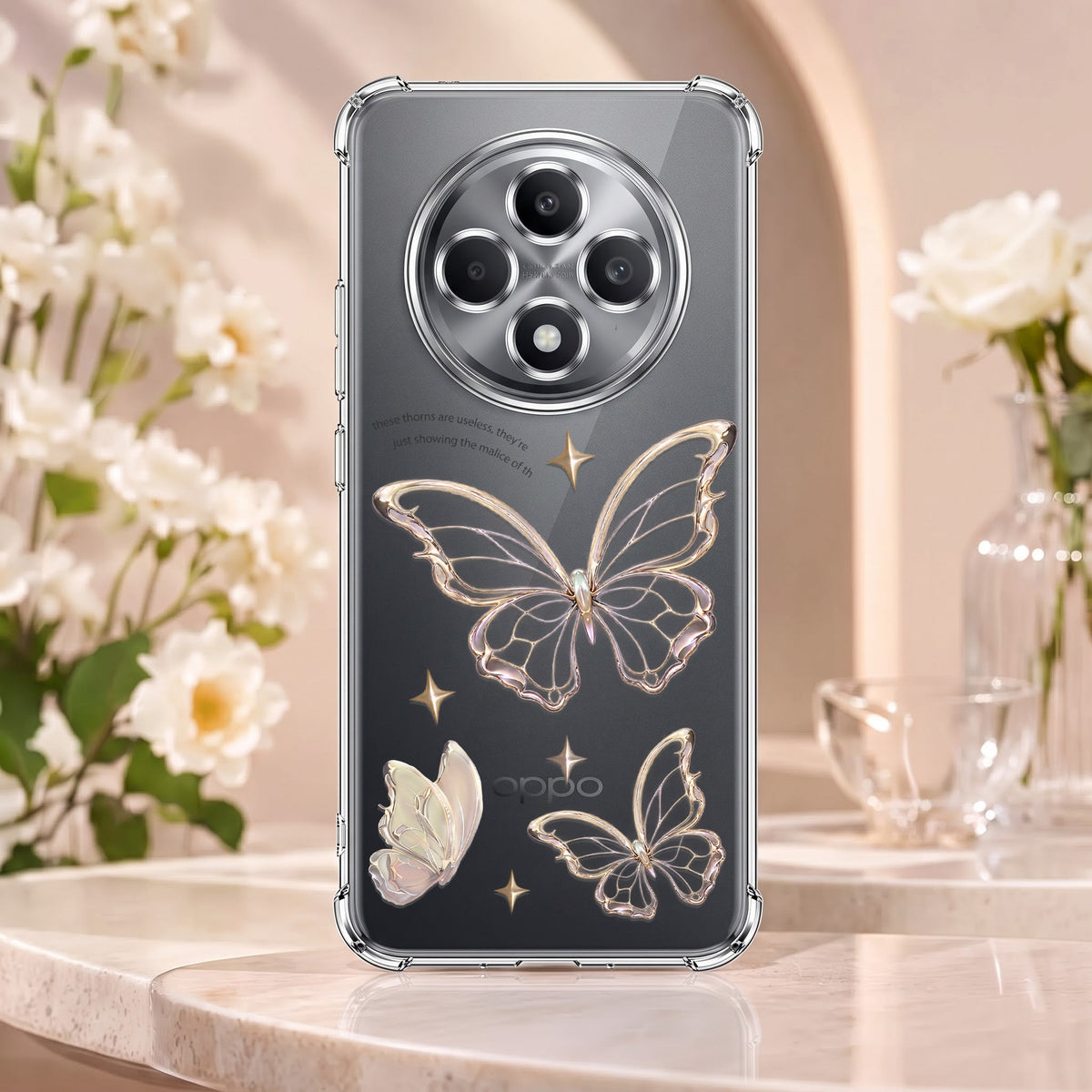 Oppo Reno 12F 5G Transparent Butterfly Anti-Yellow Airbag Cover