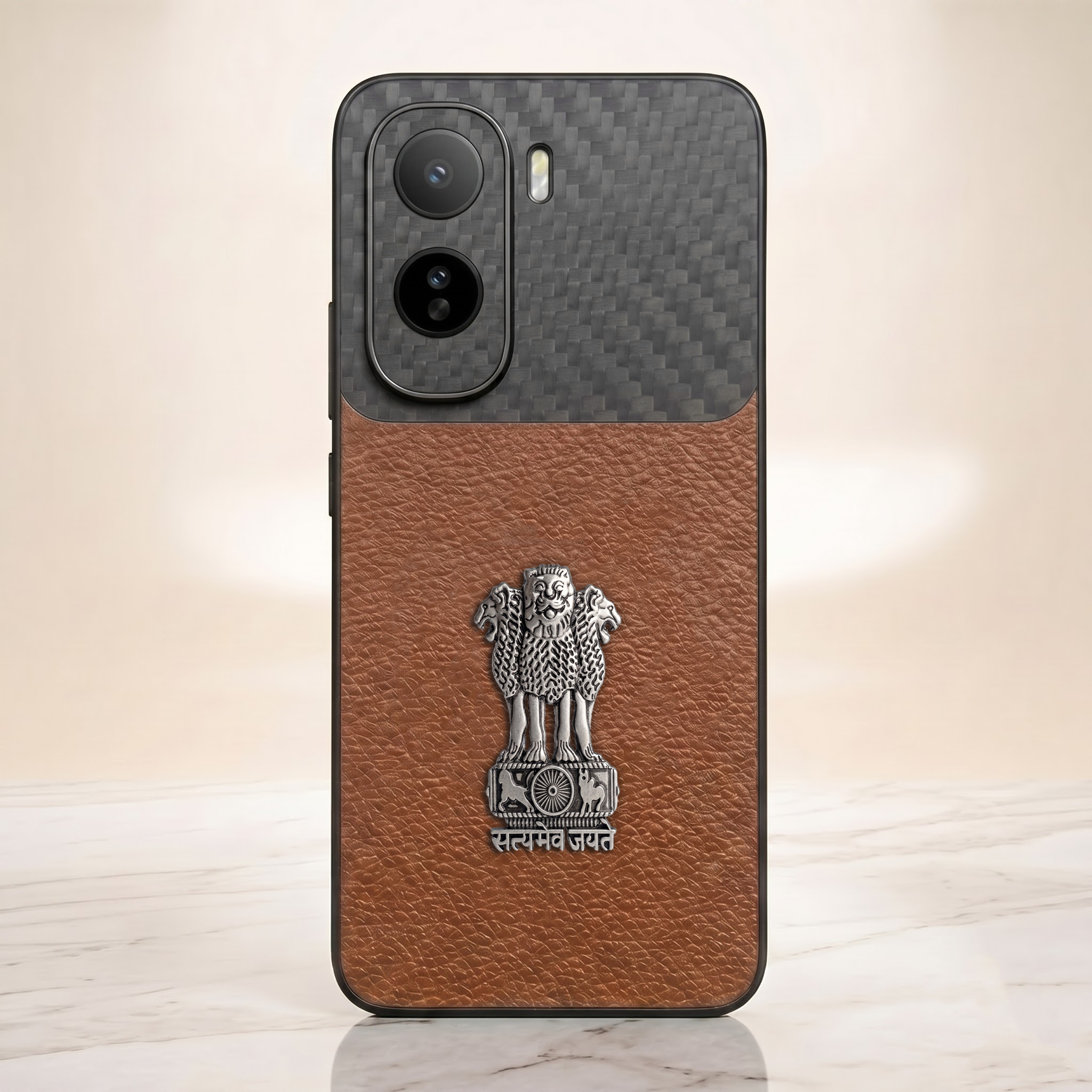 Vivo T5 Pro 5G Satyamev Jayate Carbon Fiber Leather Hybrid Phone Case