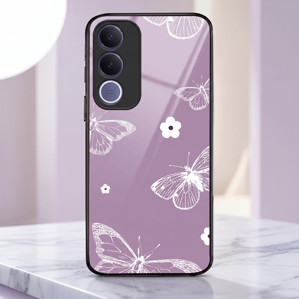 Vivo V70 FE Lavender Butterfly Floral Printed Back Cover