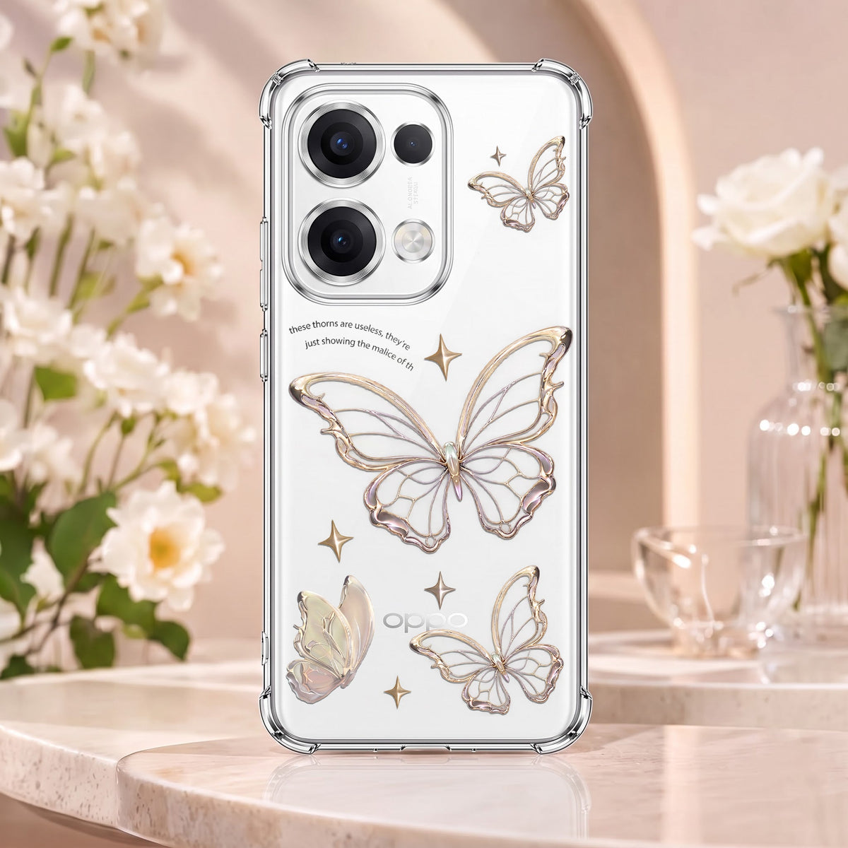 Oppo Reno 13 5G Transparent Butterfly Anti-Yellow Airbag Cover