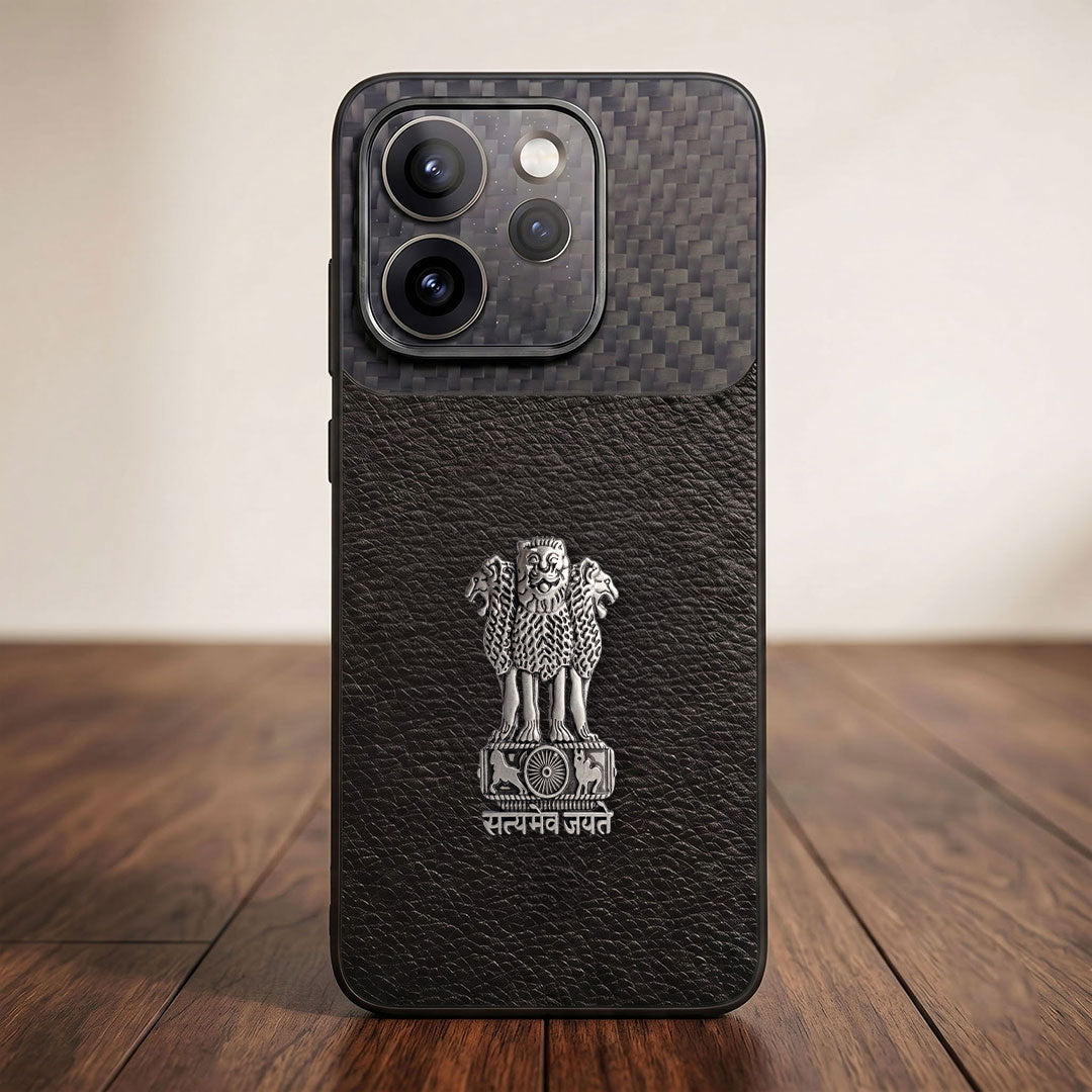 Oppo Reno 15 Pro Mini 5G Satyamev Jayate Carbon Fiber Leather Hybrid Phone Case