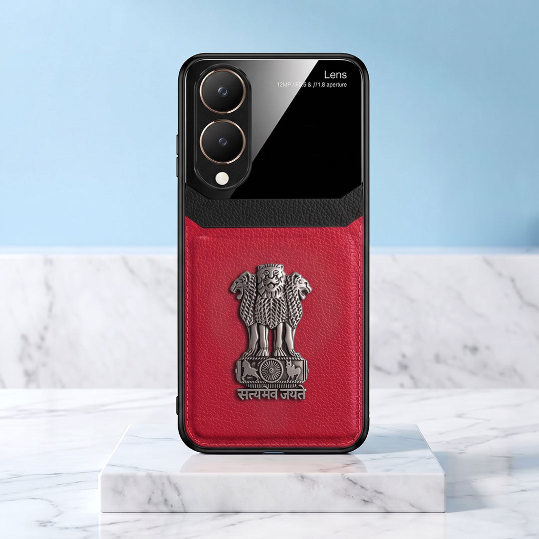 Vivo Y28 5G Satyamev Jayate 3D Metal Leather Back Case