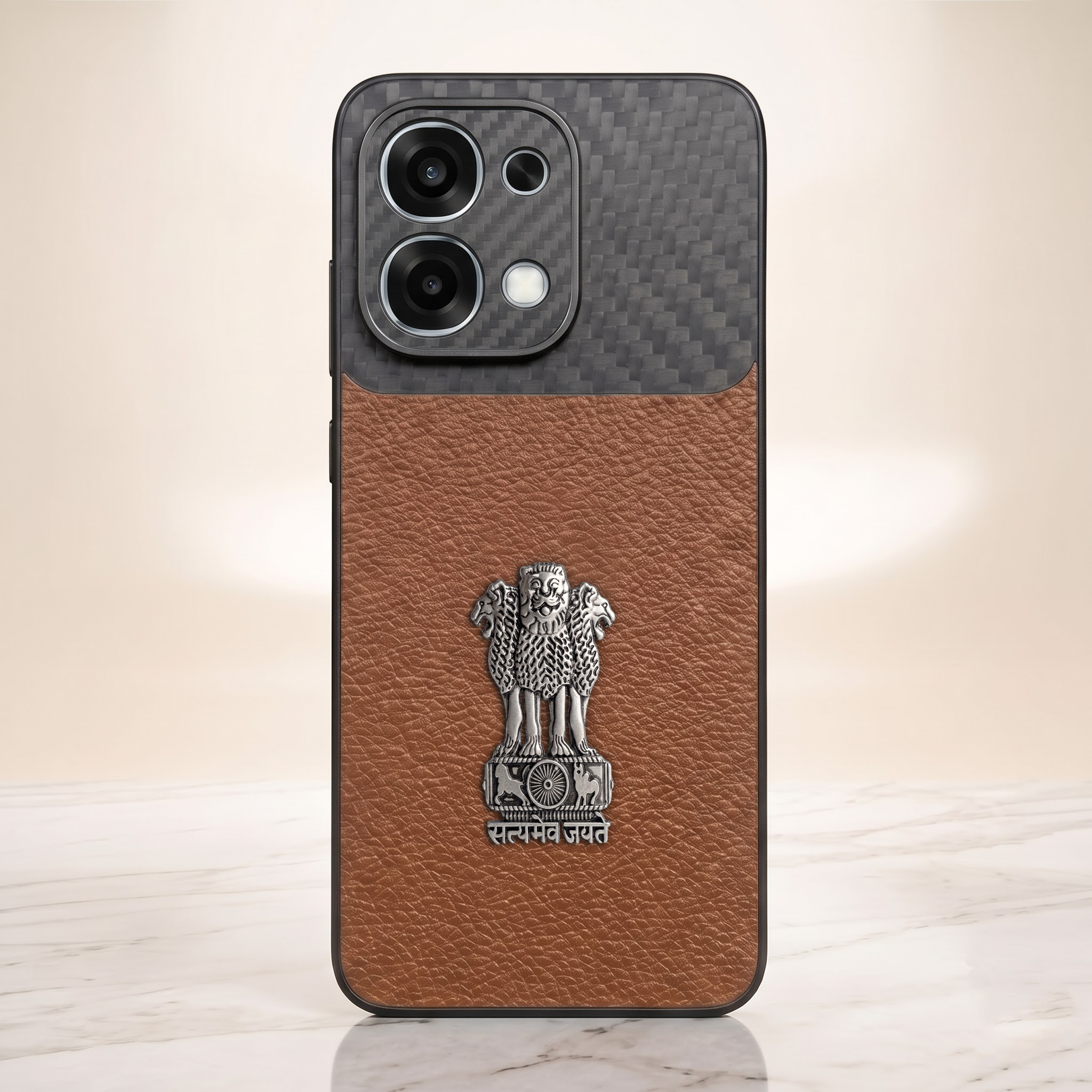 Oppo F31 5G Satyamev Jayate Carbon Fiber Leather Hybrid Phone Case