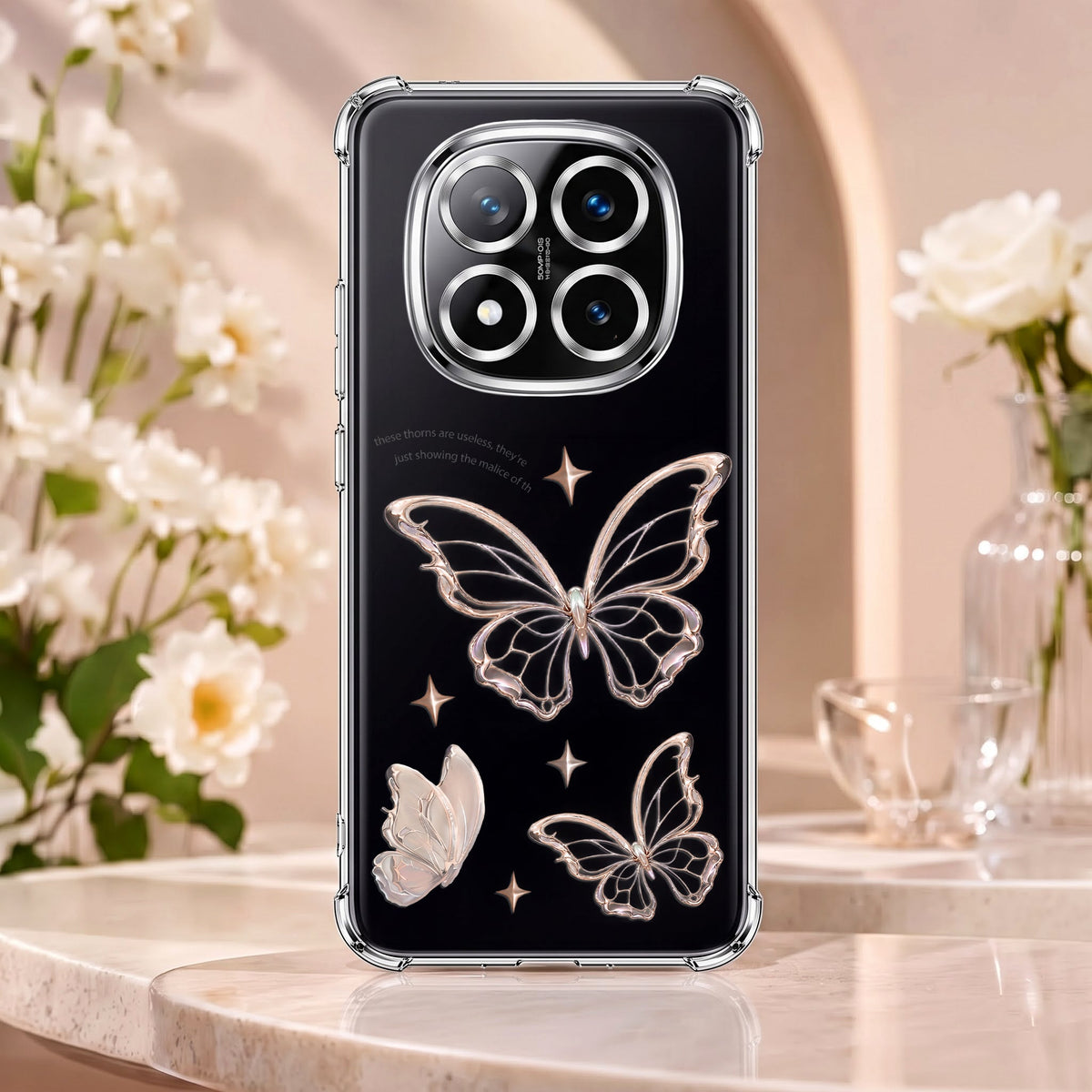 Redmi Note 14 Pro+ 5G Transparent Butterfly Anti-Yellow Airbag Cover