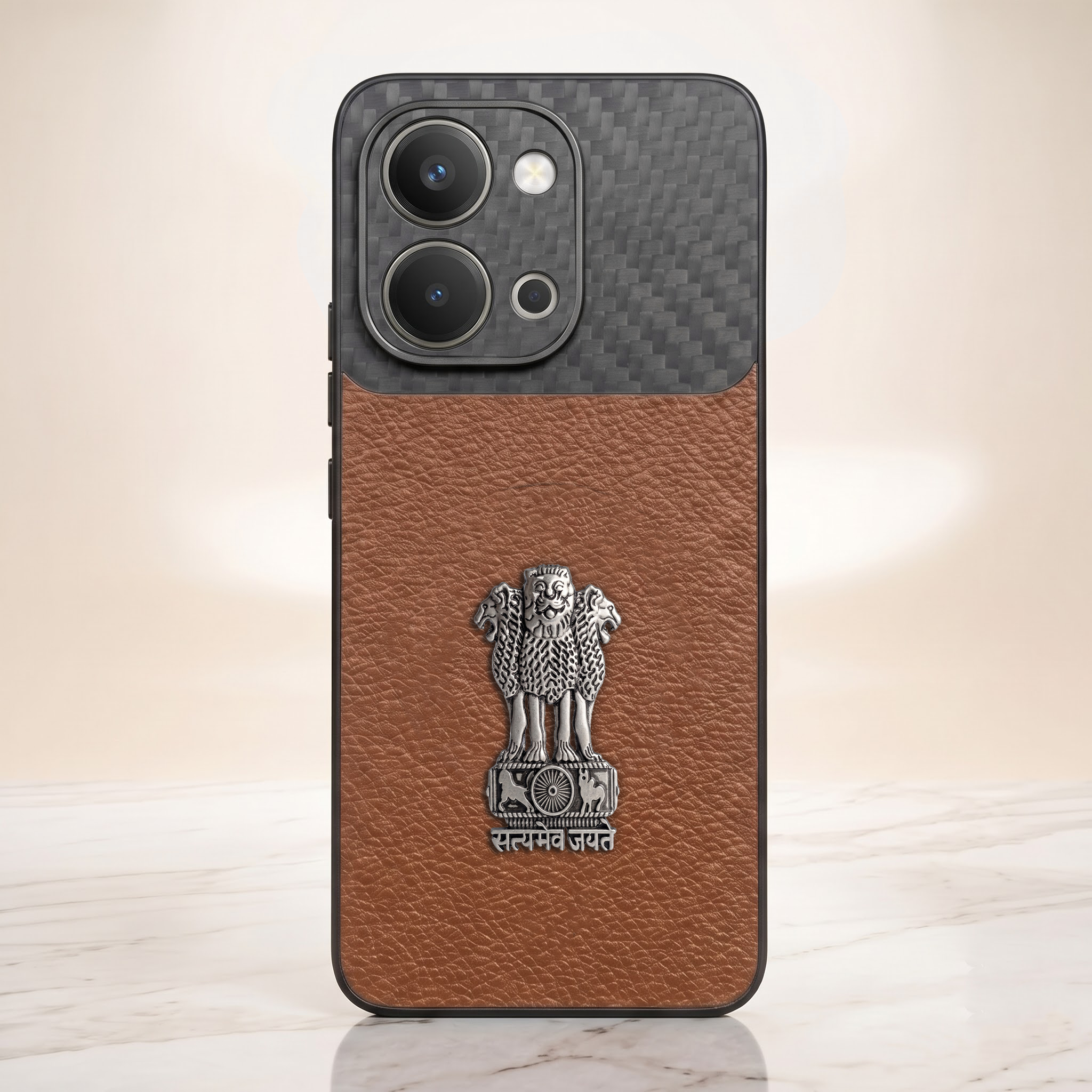 Vivo T5x 5G  Satyamev Jayate Carbon Fiber Leather Hybrid Phone Case