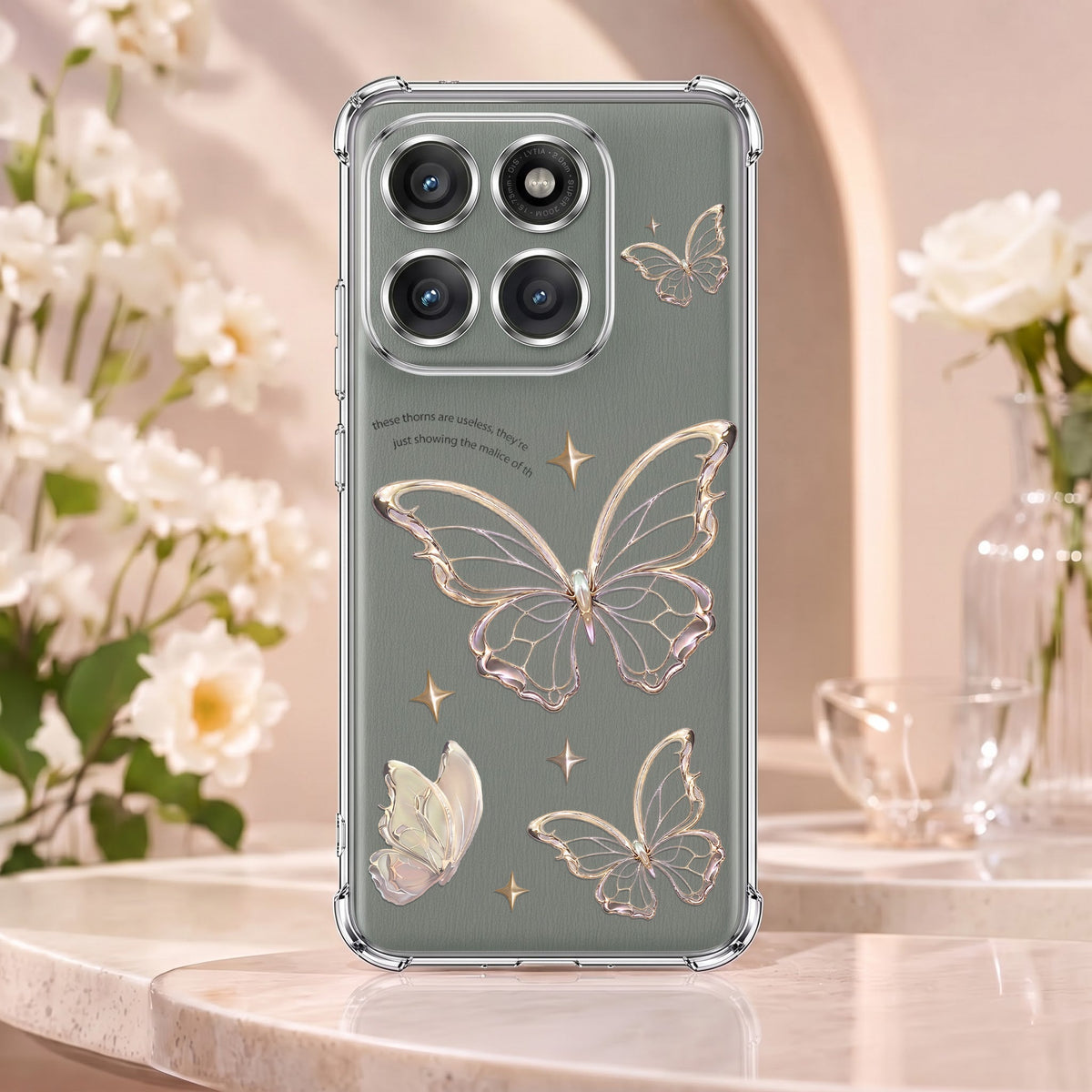 Motorola Edge 60 Pro 5G Transparent Butterfly Anti-Yellow Airbag Cover