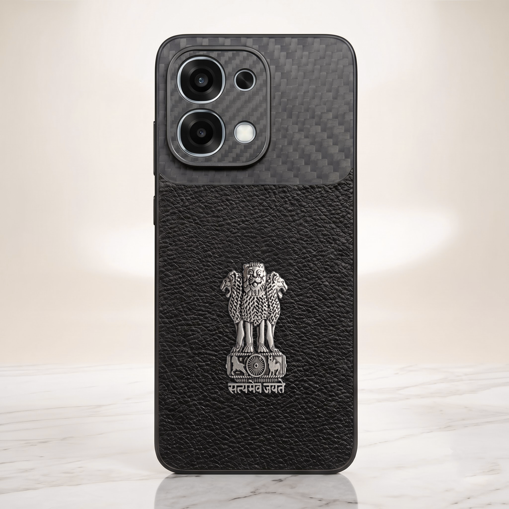 Oppo F31 5G Satyamev Jayate Carbon Fiber Leather Hybrid Phone Case