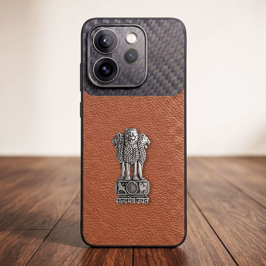 Oppo Reno 15 Pro Mini 5G Satyamev Jayate Carbon Fiber Leather Hybrid Phone Case