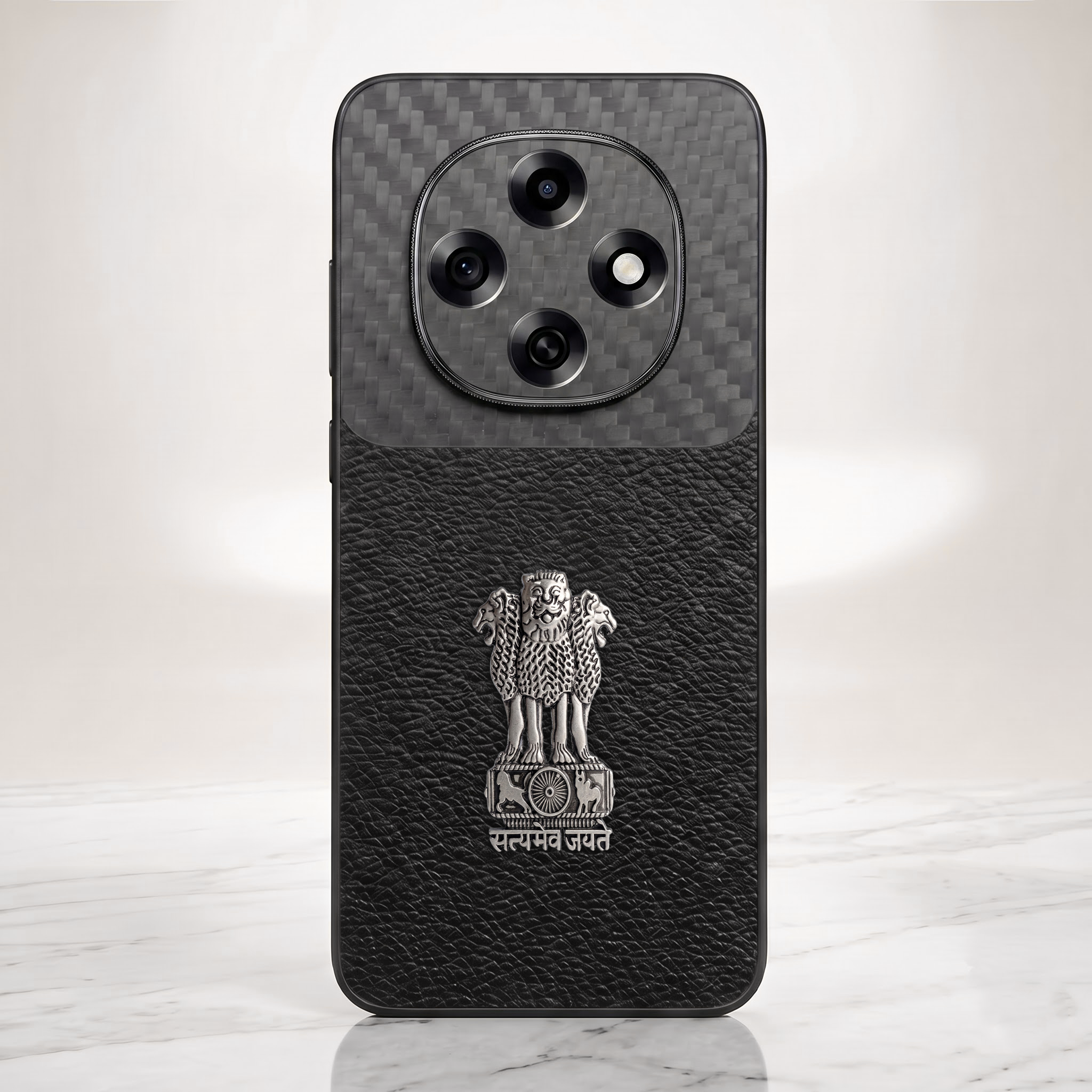 Oppo F31 Pro 5G Satyamev Jayate Carbon Fiber Leather Hybrid Phone Case
