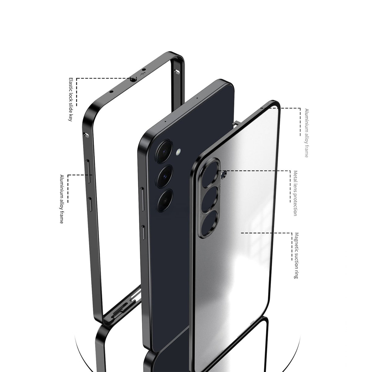 Samsung Galaxy A55 5G Phone case with detailed diagram on a white background