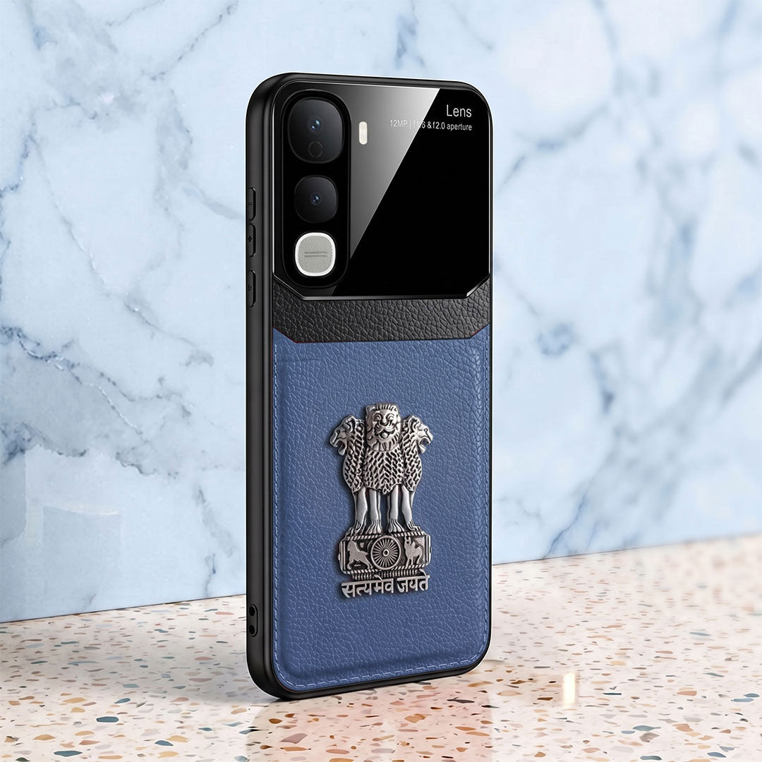 Vivo Y400 Pro 5G Satyamev Jayate 3D Metal Leather Back Case