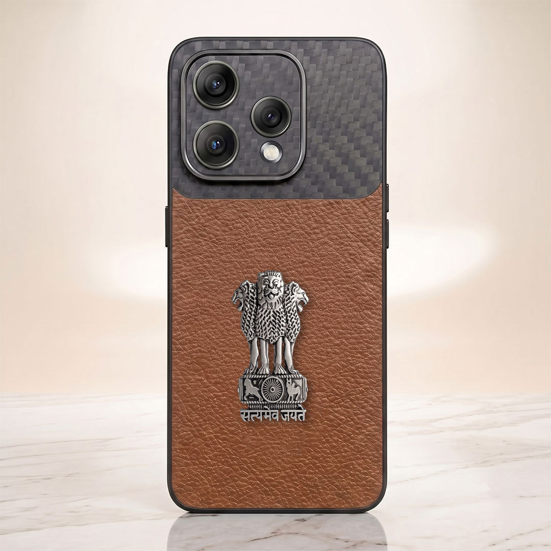 Oppo Reno 15 5G Satyamev Jayate Carbon Fiber Leather Hybrid Phone Case