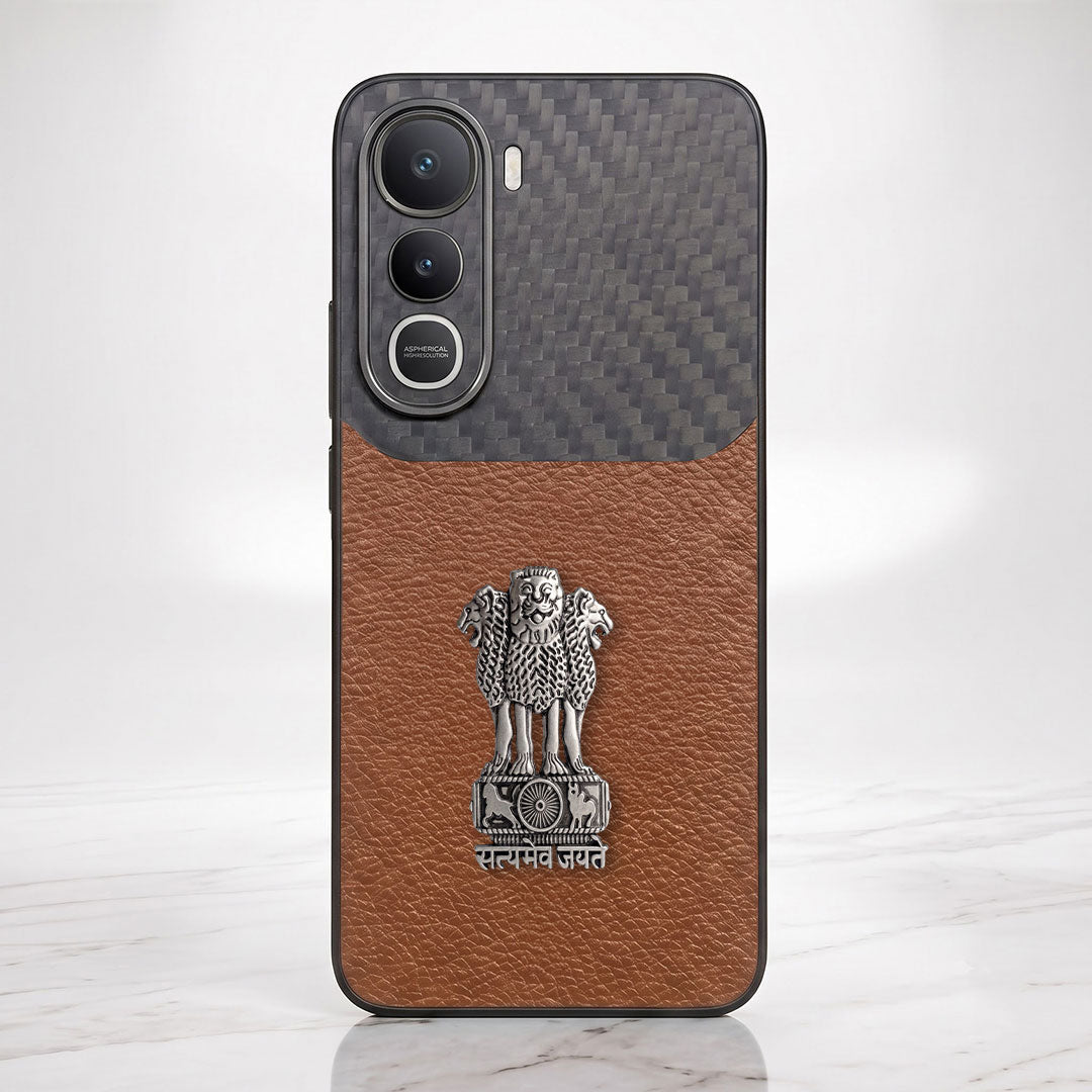 Vivo Y400 Pro 5G Satyamev Jayate Carbon Fiber Leather Hybrid Phone Case
