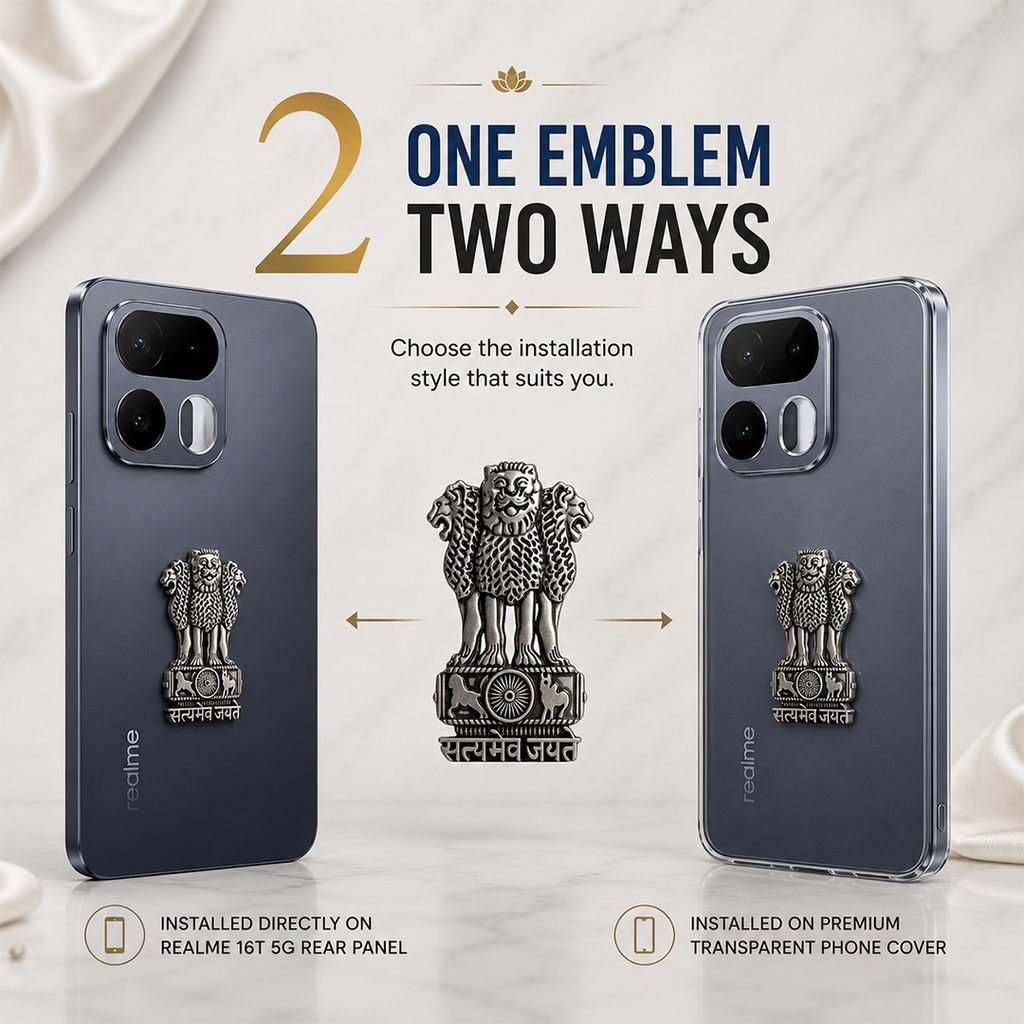 Realme 16T 5G Compatible Satyamev Jayate 3D Metal Emblem Sticker