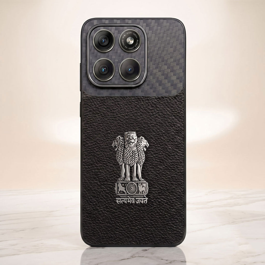 Motorola Edge 70 Fusion 5g Satyamev Jayate Carbon Fiber Leather Hybrid Phone Case