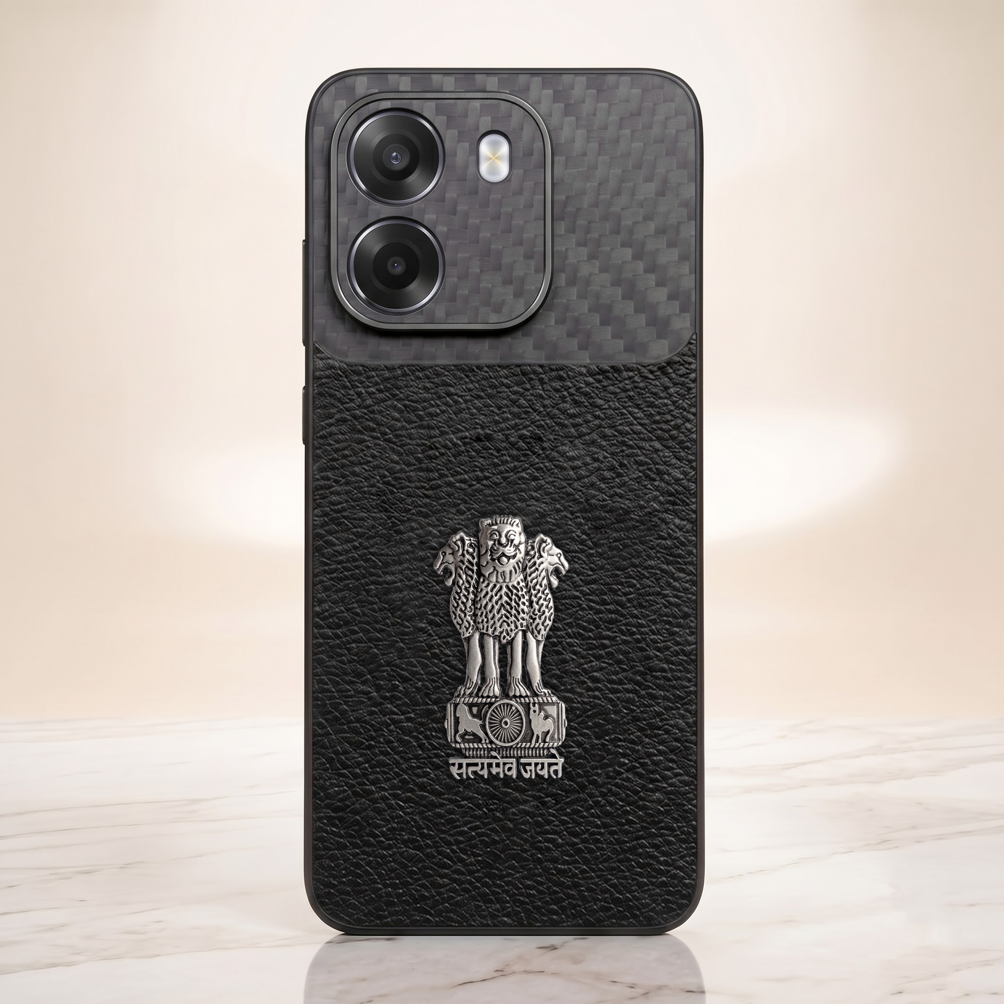 Oppo K14 5G Satyamev Jayate Carbon Fiber Leather Hybrid Phone Case