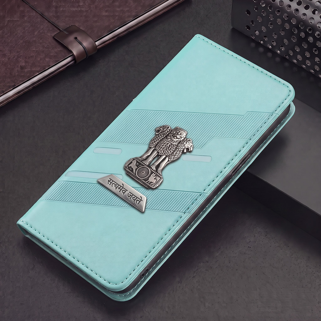 Motorola Edge 60 Fusion 5G Metal Satyamev Jayate 2-in-1 Emblem Magnetic Flip Wallet Case