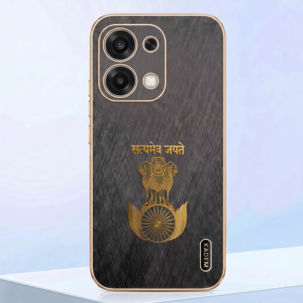 Oppo F31 5G Satyamev Jayate 3D Electroplated Frame Gold Thread Pattern Hard Back Case