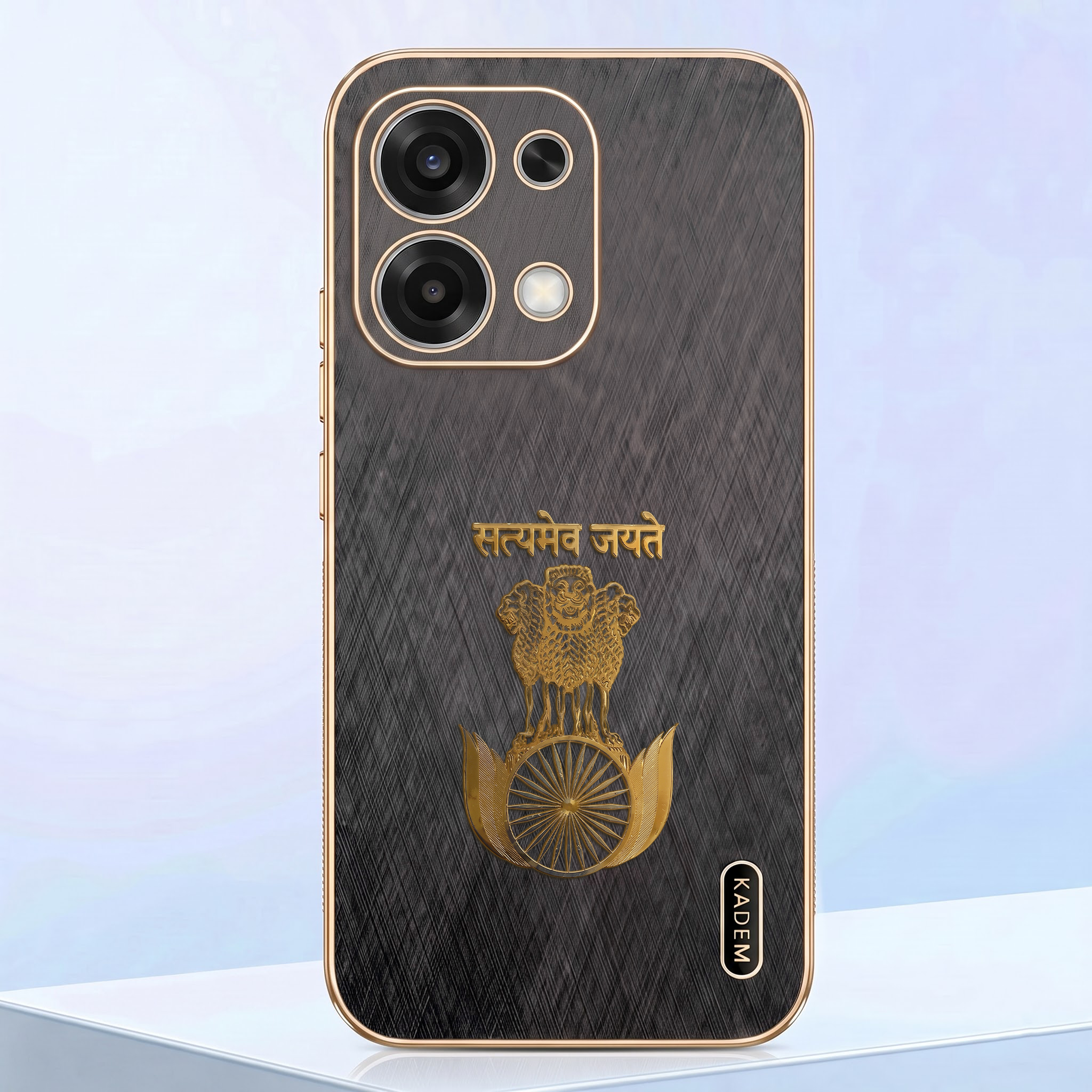 Oppo F31 5G Satyamev Jayate 3D Electroplated Frame Gold Thread Pattern Hard Back Case