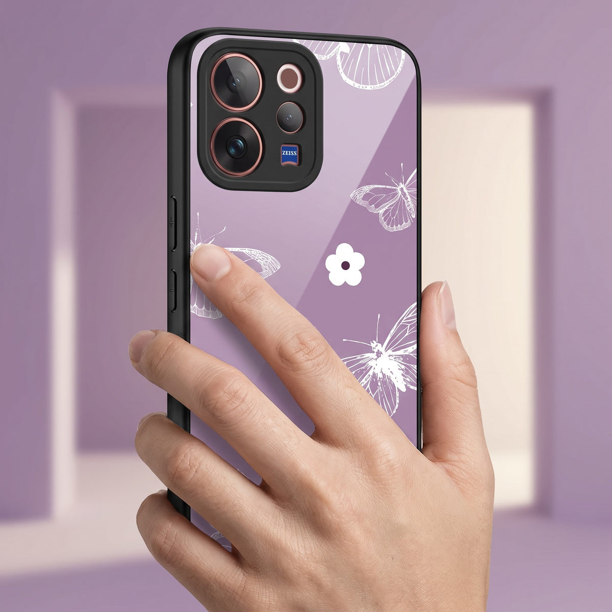 Vivo V70 5G Lavender Butterfly Floral Printed Back Cover
