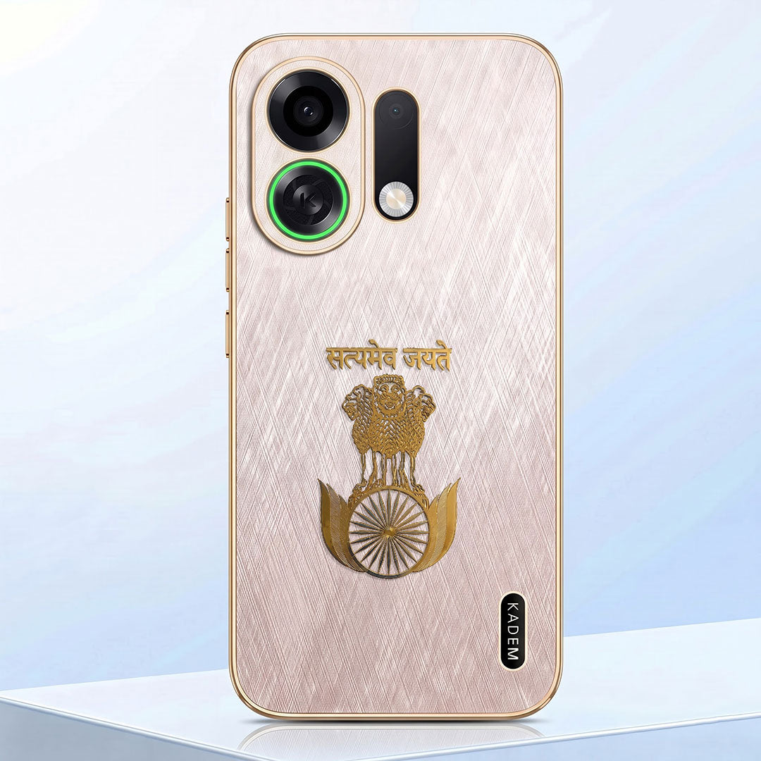 Oppo K13 Turbo 5G Satyamev Jayate 3D Electroplated Frame Gold Thread Pattern Hard Back Case