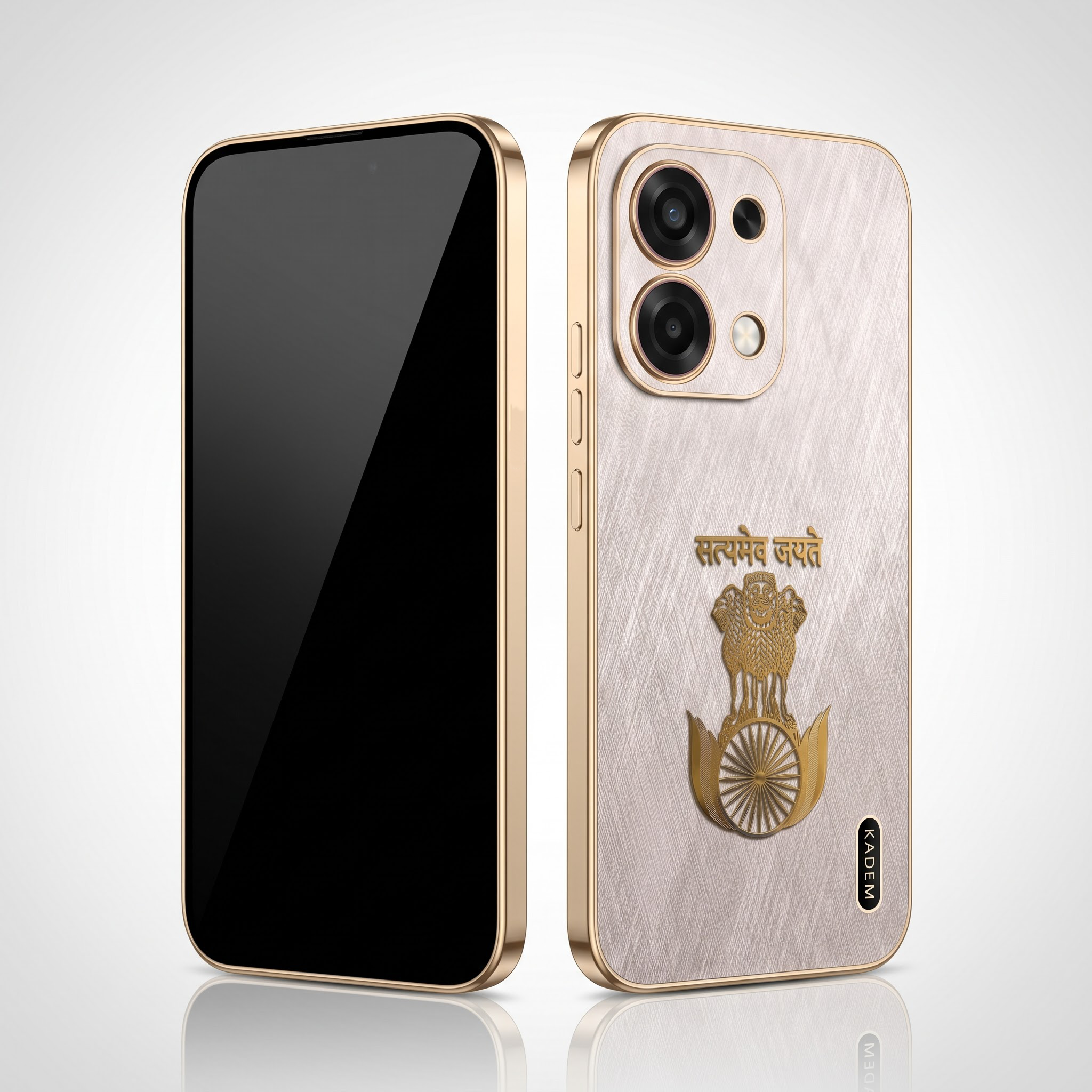 Oppo F31 5G Satyamev Jayate 3D Electroplated Frame Gold Thread Pattern Hard Back Case
