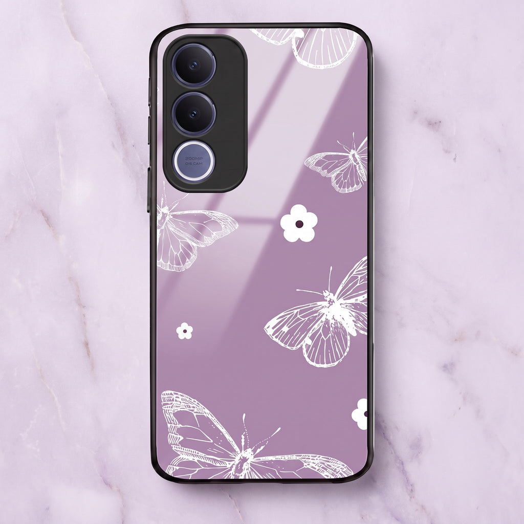 Vivo V70 FE Lavender Butterfly Floral Printed Back Cover