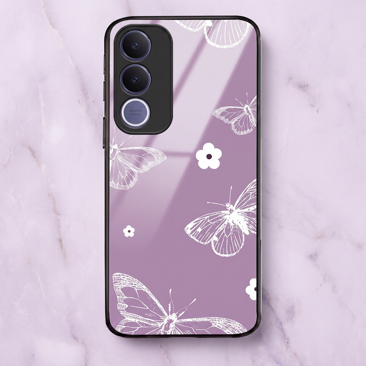 Vivo V70 FE Lavender Butterfly Floral Printed Back Cover