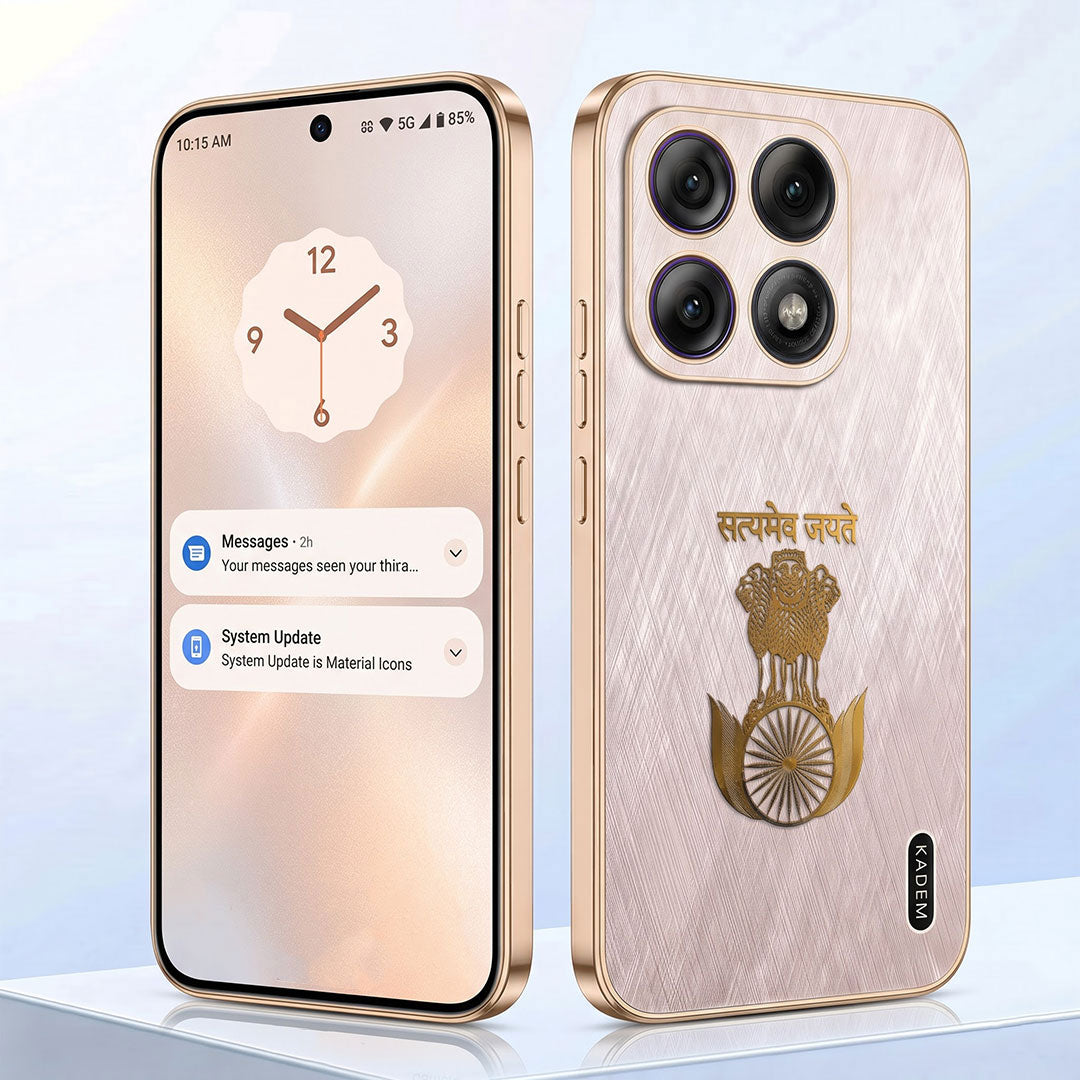 Motorola Edge 70 Pro 5G Satyamev Jayate 3D Electroplated Frame Gold Thread Pattern Hard Back Case