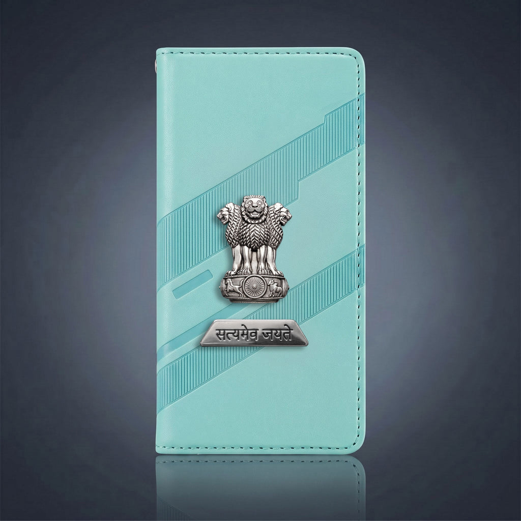 Oppo Reno 12 Pro 5G Metal Satyamev Jayate 2-in-1 Emblem Magnetic Flip Wallet Case
