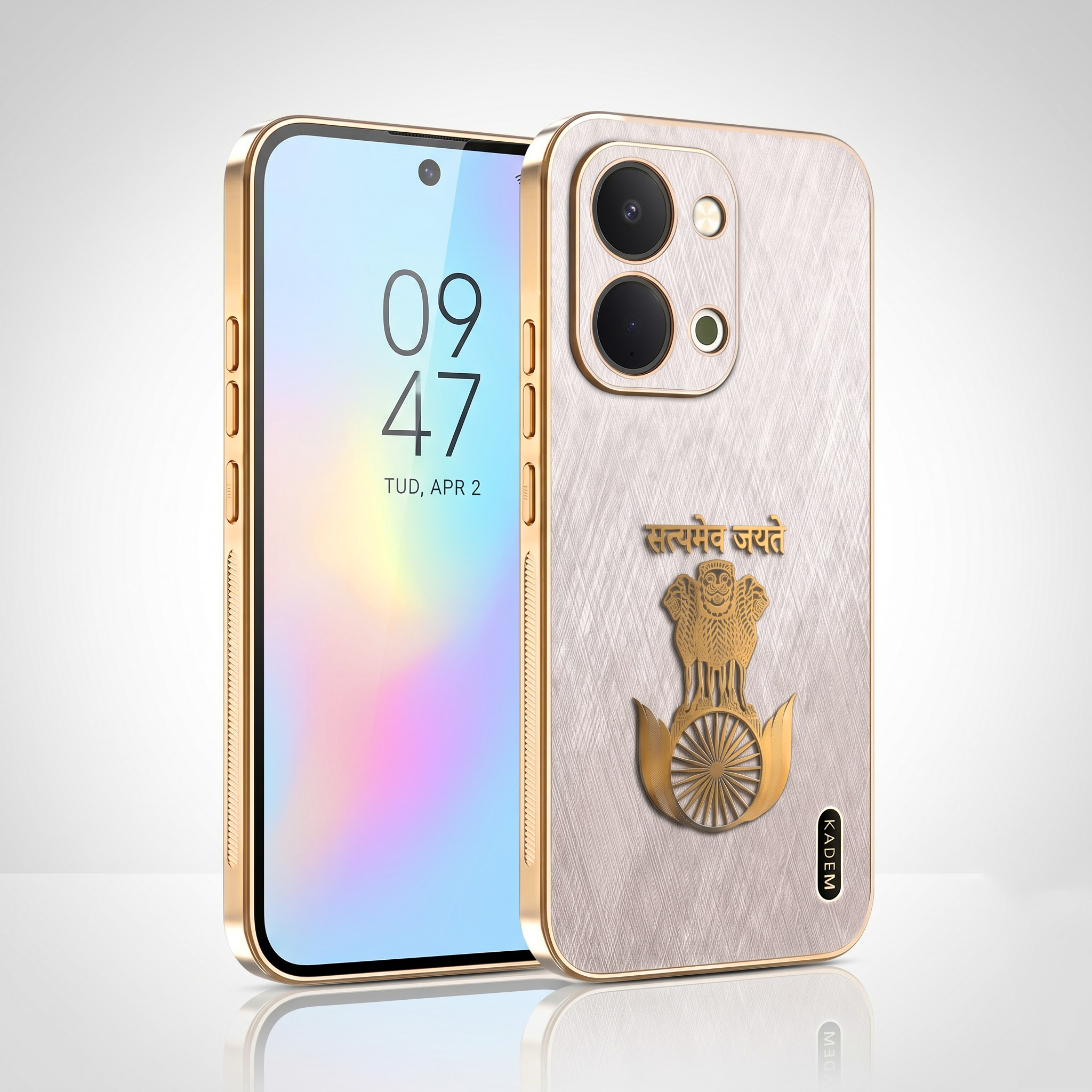 Vivo T5x 5G Satyamev Jayate 3D Electroplated Frame Gold Thread Pattern Hard Back Case