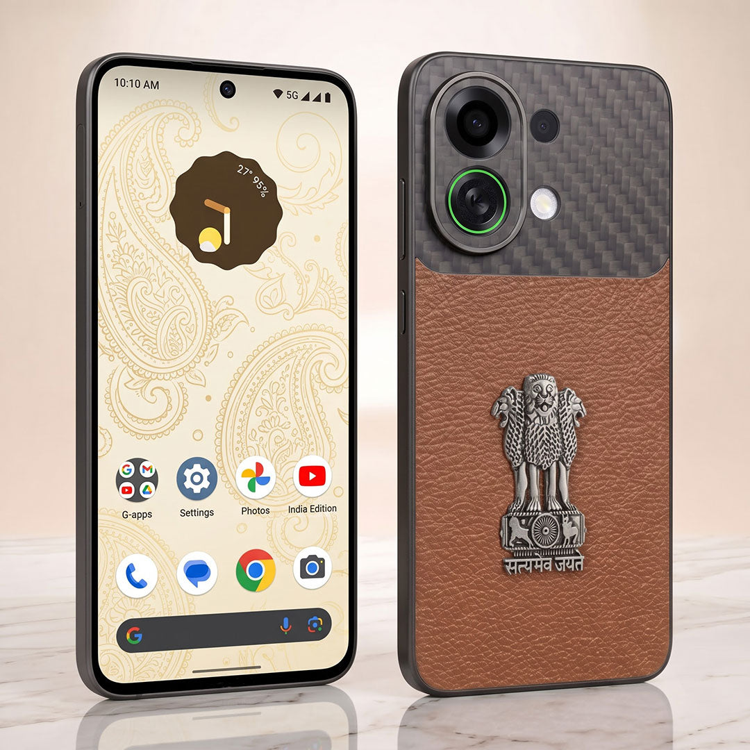 Oppo K13 Turbo 5G Satyamev Jayate Carbon Fiber Leather Hybrid Phone Case