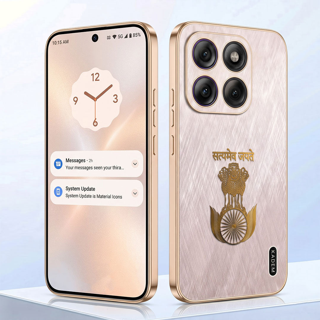 Motorola Edge 60 Pro 5G Satyamev Jayate 3D Electroplated Frame Gold Thread Pattern Hard Back Case