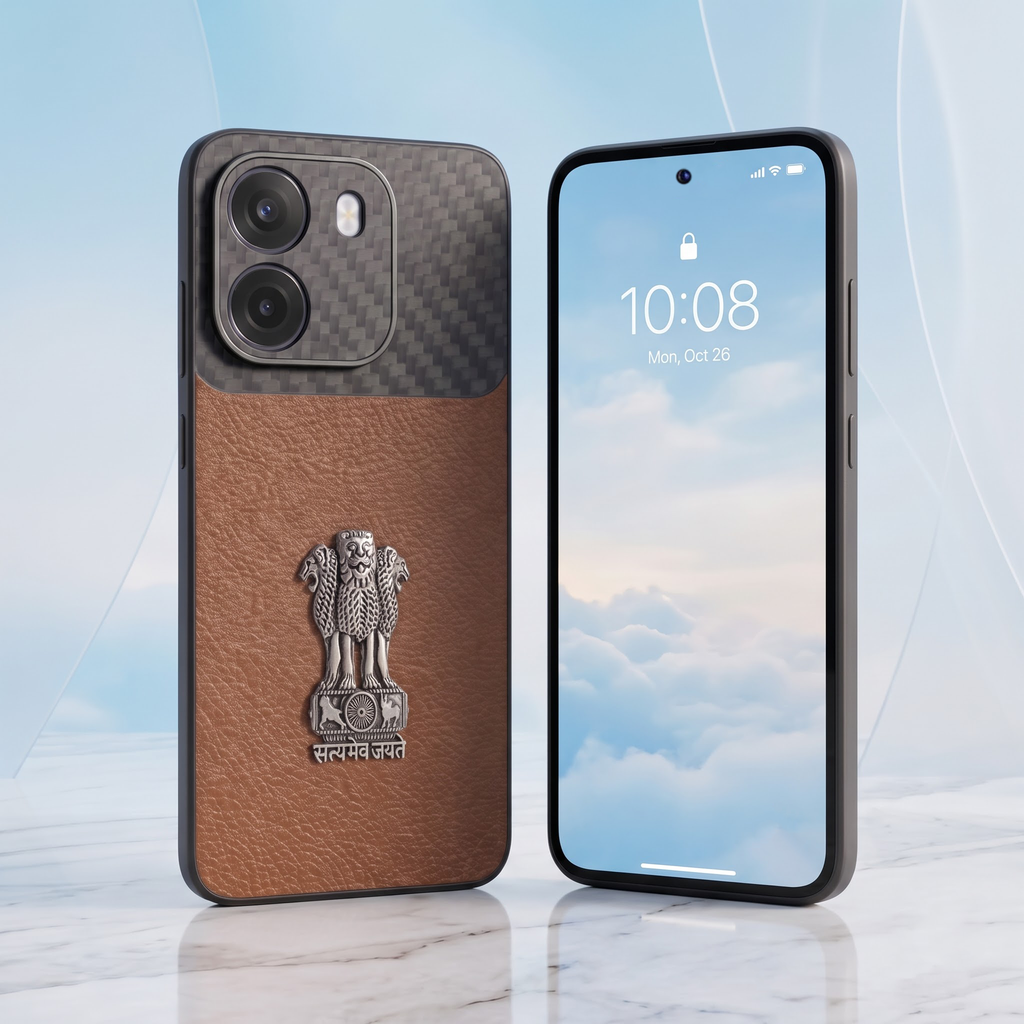 Oppo K14 5G Satyamev Jayate Carbon Fiber Leather Hybrid Phone Case