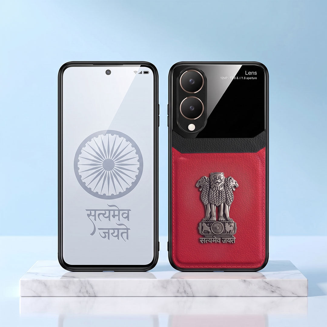 Vivo Y28 5G Satyamev Jayate 3D Metal Leather Back Case