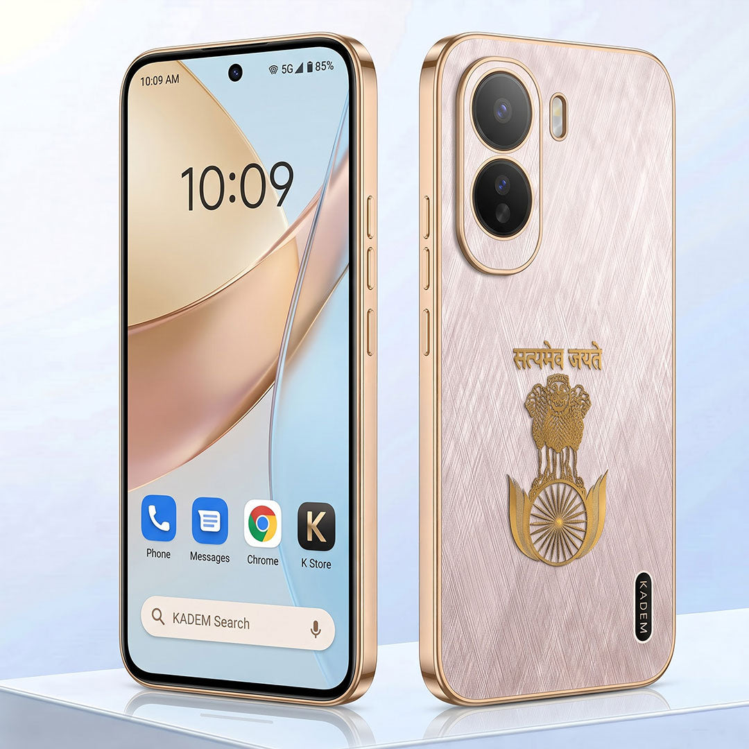Vivo T5 Pro 5G Satyamev Jayate 3D Electroplated Frame Gold Thread Pattern Hard Back Case