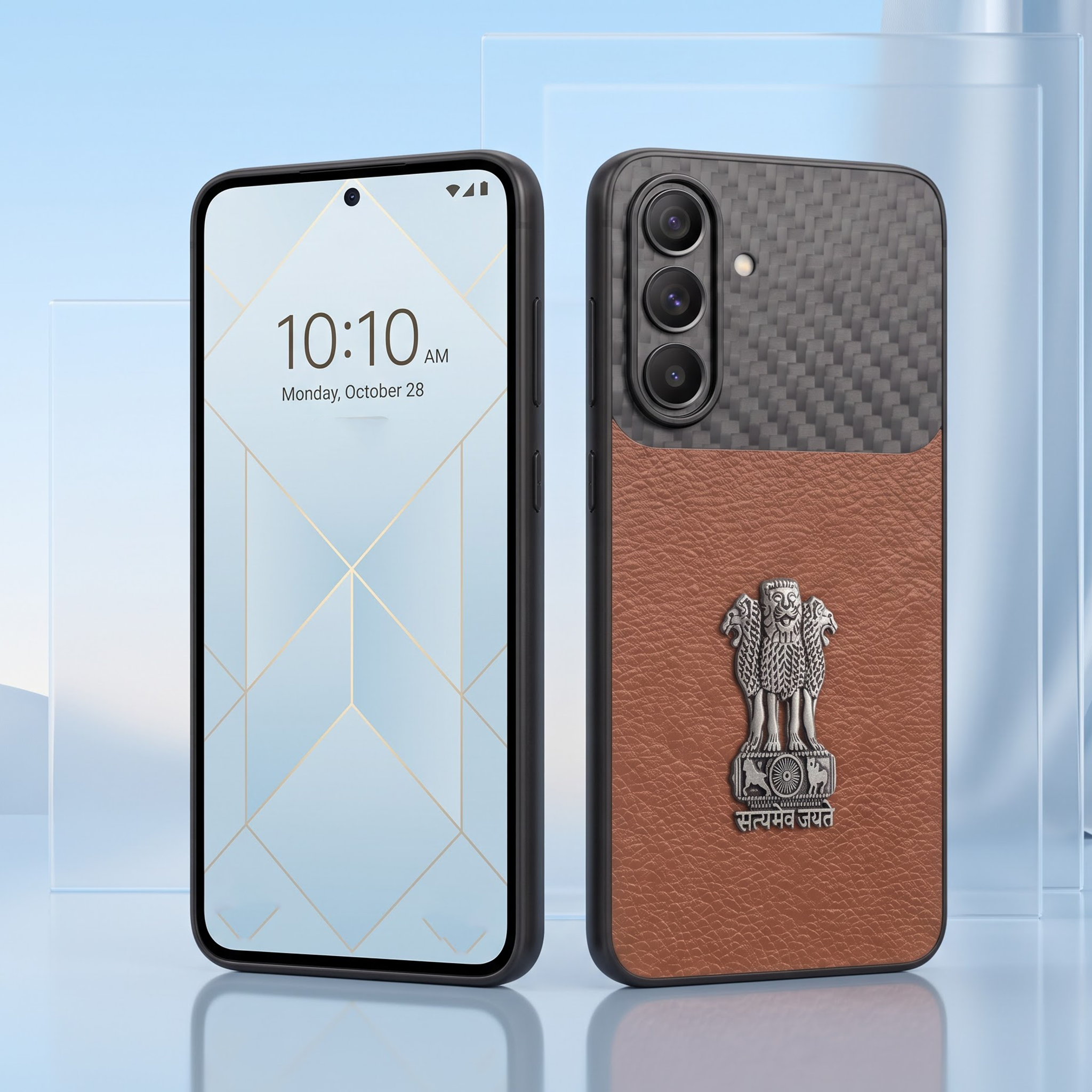 Samsung Galaxy A37 5G Satyamev Jayate Carbon Fiber Leather Hybrid Phone Case