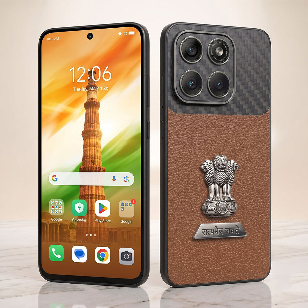 Motorola Edge 70 Fusion 5G Satyamev Jayate 2-in-1 Emblem Carbon Fiber Leather Phone Case