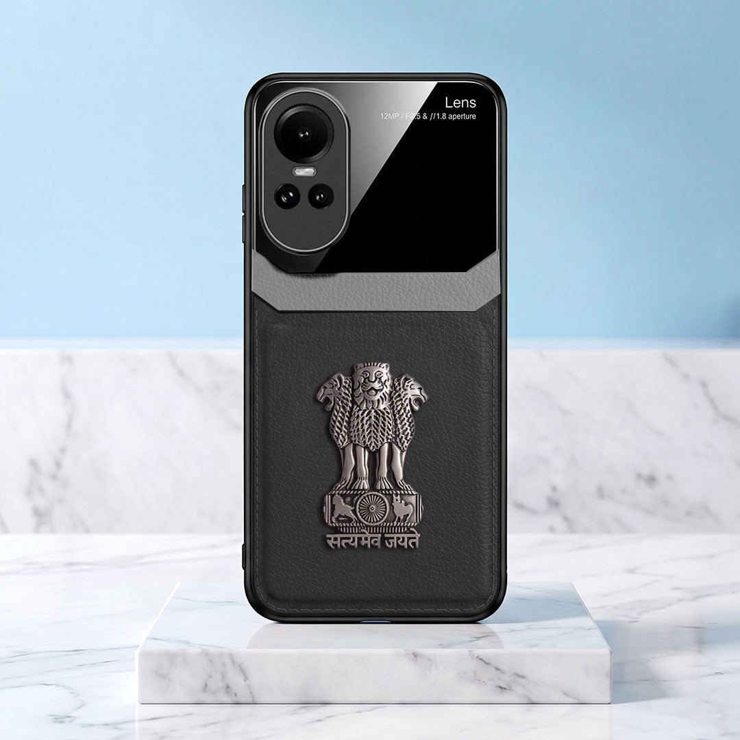 Oppo Reno 10 5G Satyamev Jayate 3D Metal Leather Back Case
