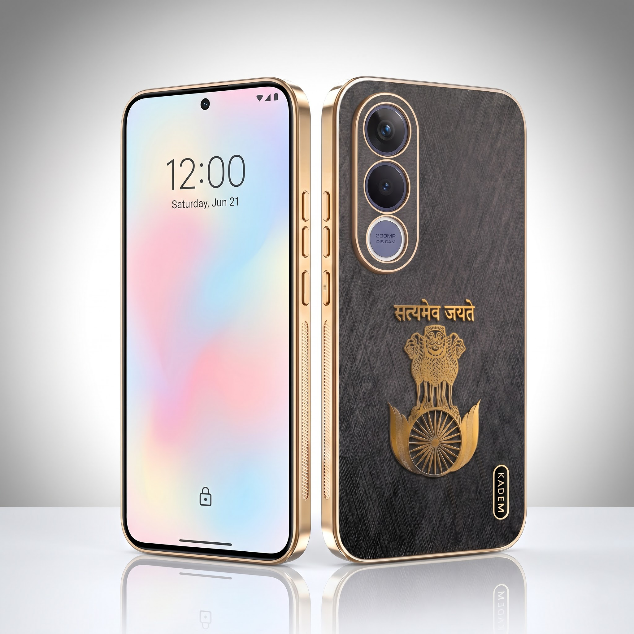 Vivo V70 FE 5G Satyamev Jayate 3D Electroplated Frame Gold Thread Pattern Hard Back Case