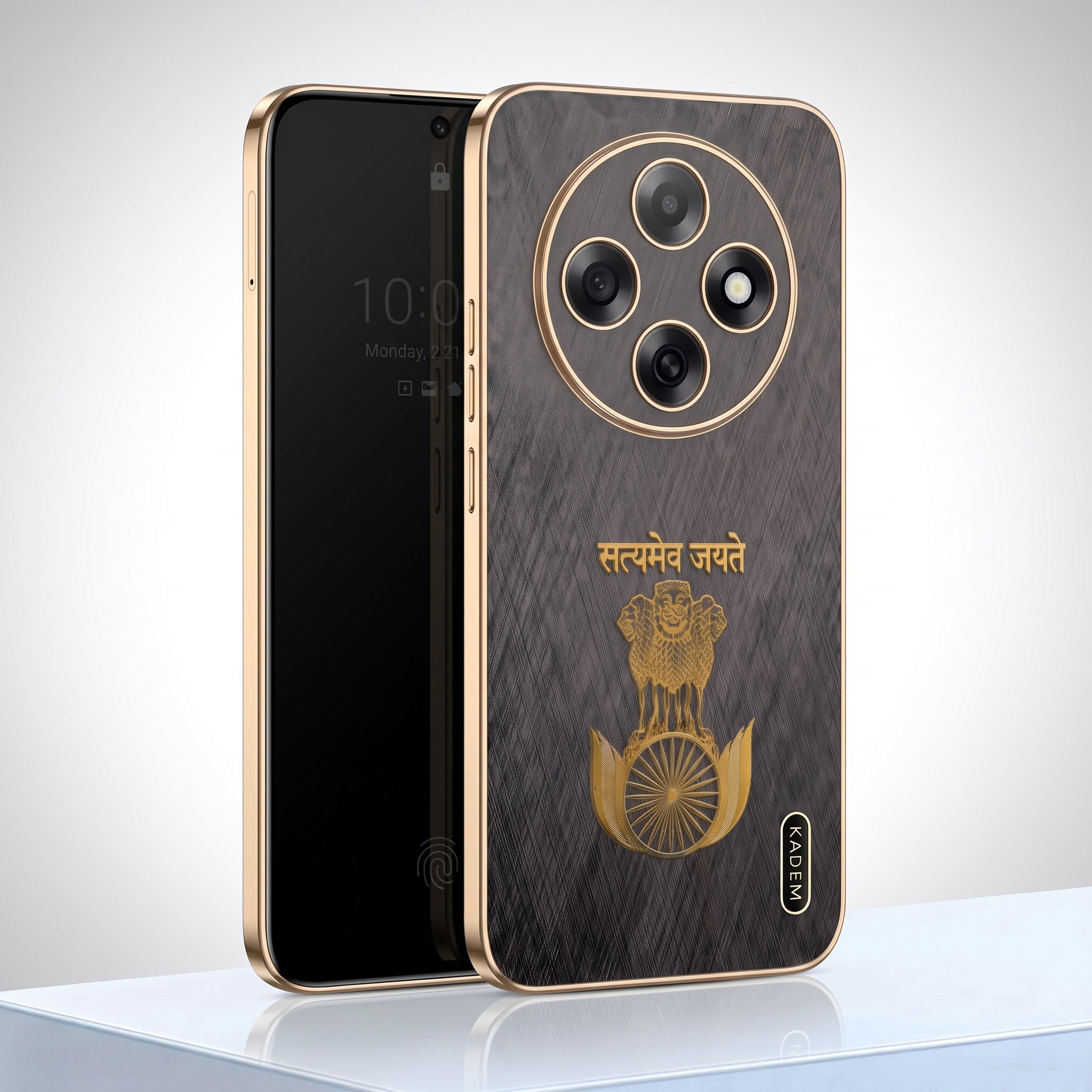 Oppo F31 Pro 5G Satyamev Jayate 3D Electroplated Frame Gold Thread Pattern Hard Back Case