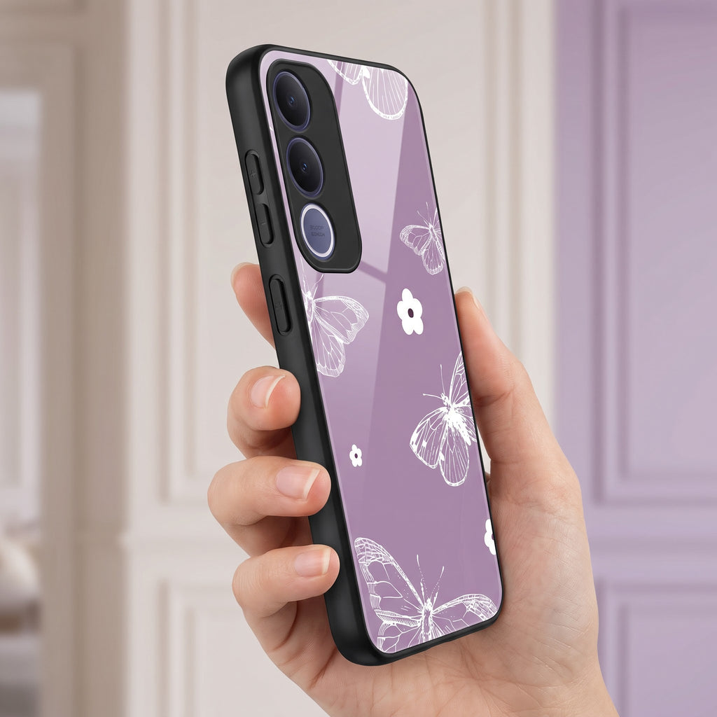 Vivo V70 FE Lavender Butterfly Floral Printed Back Cover