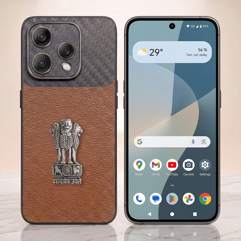 Oppo Reno 15 5G Satyamev Jayate Carbon Fiber Leather Hybrid Phone Case