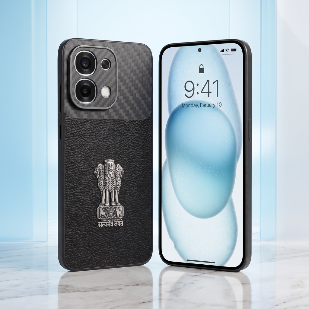 Oppo F31 5G Satyamev Jayate Carbon Fiber Leather Hybrid Phone Case
