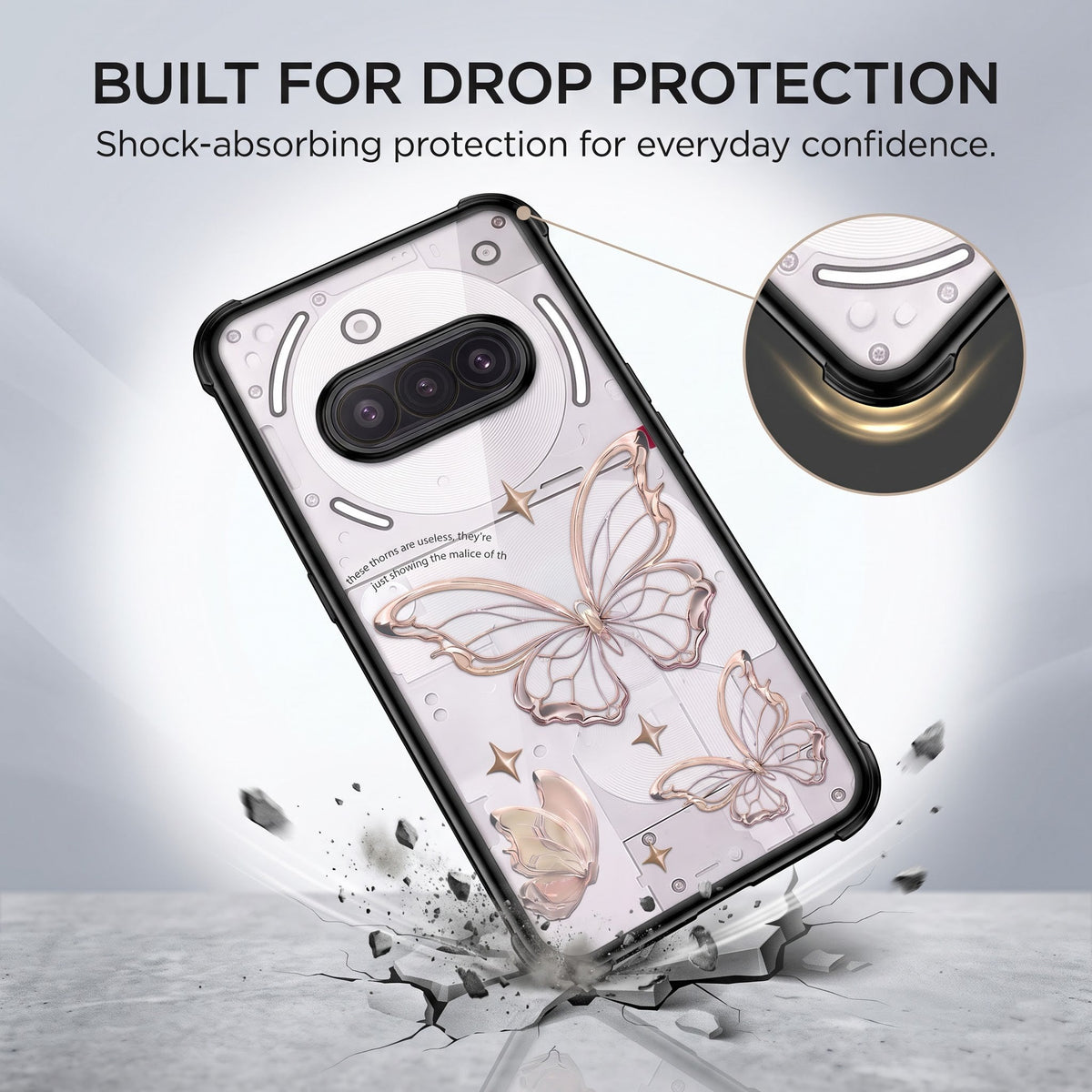 Nothing Phone 3A 5G Transparent Butterfly Anti-Yellow Airbag Cover