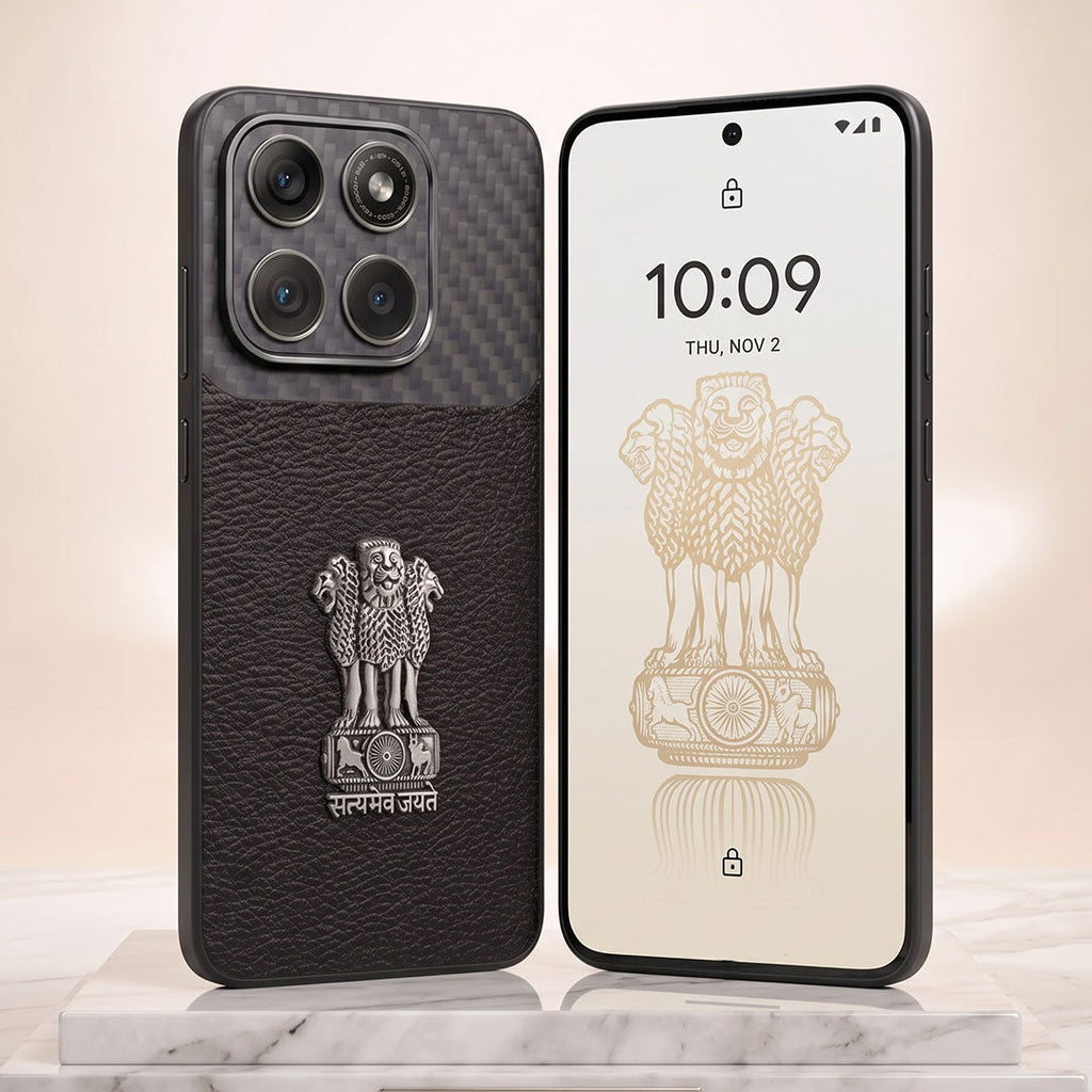Motorola Edge 70 Fusion 5g Satyamev Jayate Carbon Fiber Leather Hybrid Phone Case