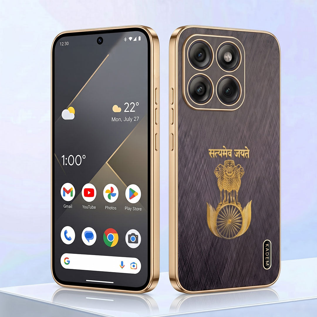 Motorola Edge 70 5G Satyamev Jayate 3D Electroplated Frame Gold Thread Pattern Hard Back Case