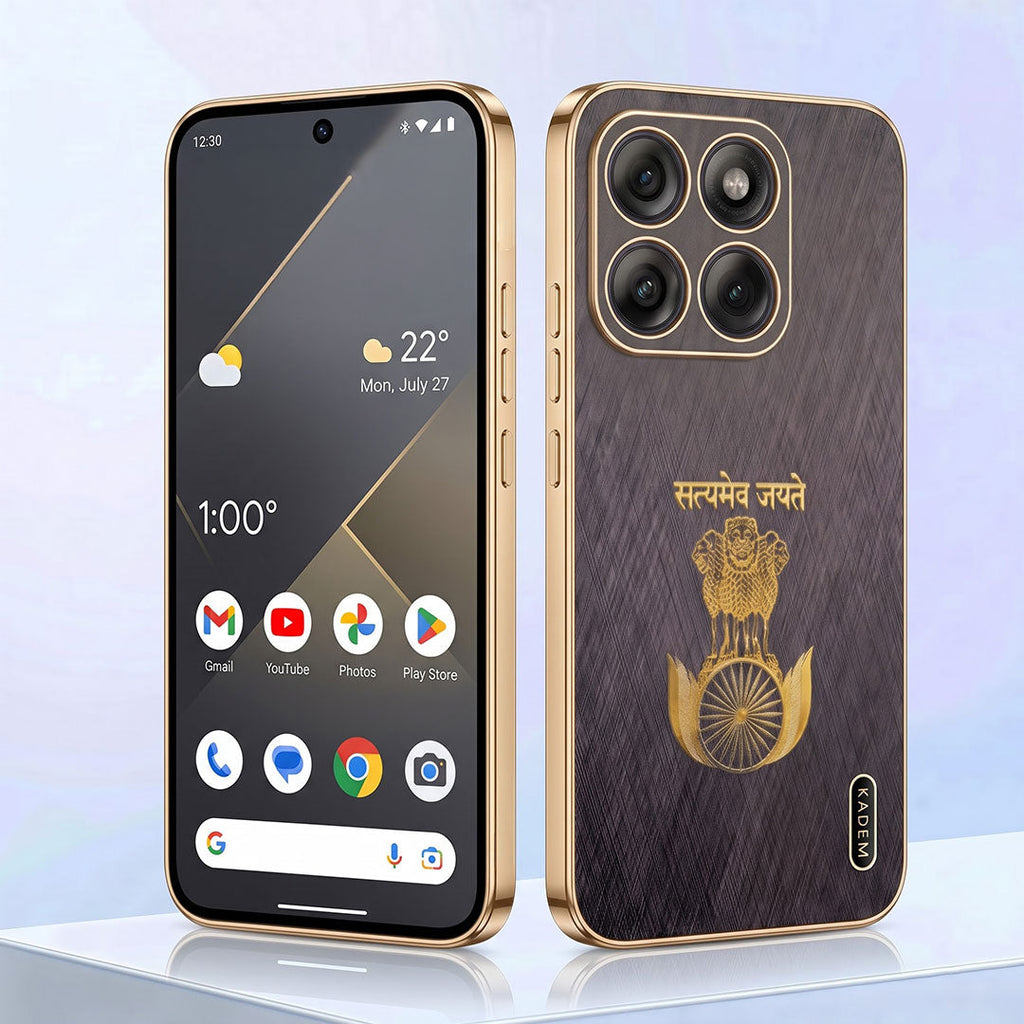 Motorola Edge 70 Fusion 5G Satyamev Jayate 3D Electroplated Frame Gold Thread Pattern Hard Back Case